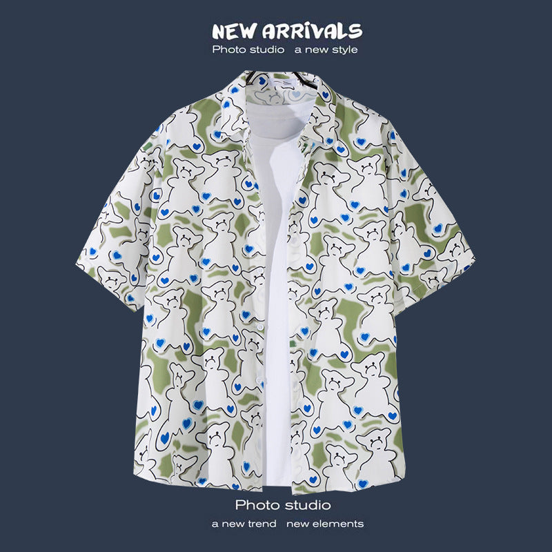 Mens Vintage Tropical Hawaiian Floral Loose Short Sleeve Beach Shirt