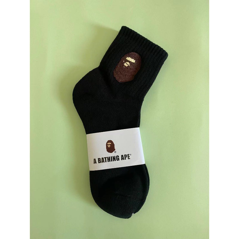 BAPE Ape Head Shark Embroidered Ribbed Crew Socks