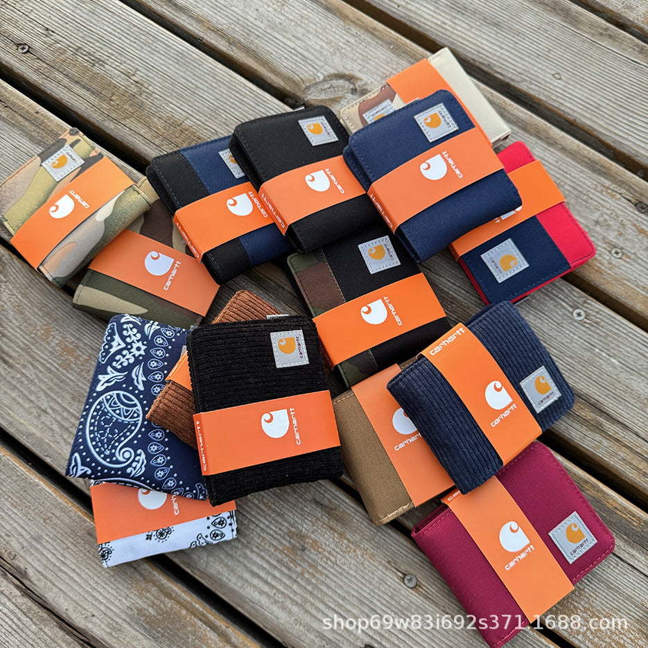 Carhartt Patch Logo Bifold Wallet Canvas Corduroy Paisley Card Holder