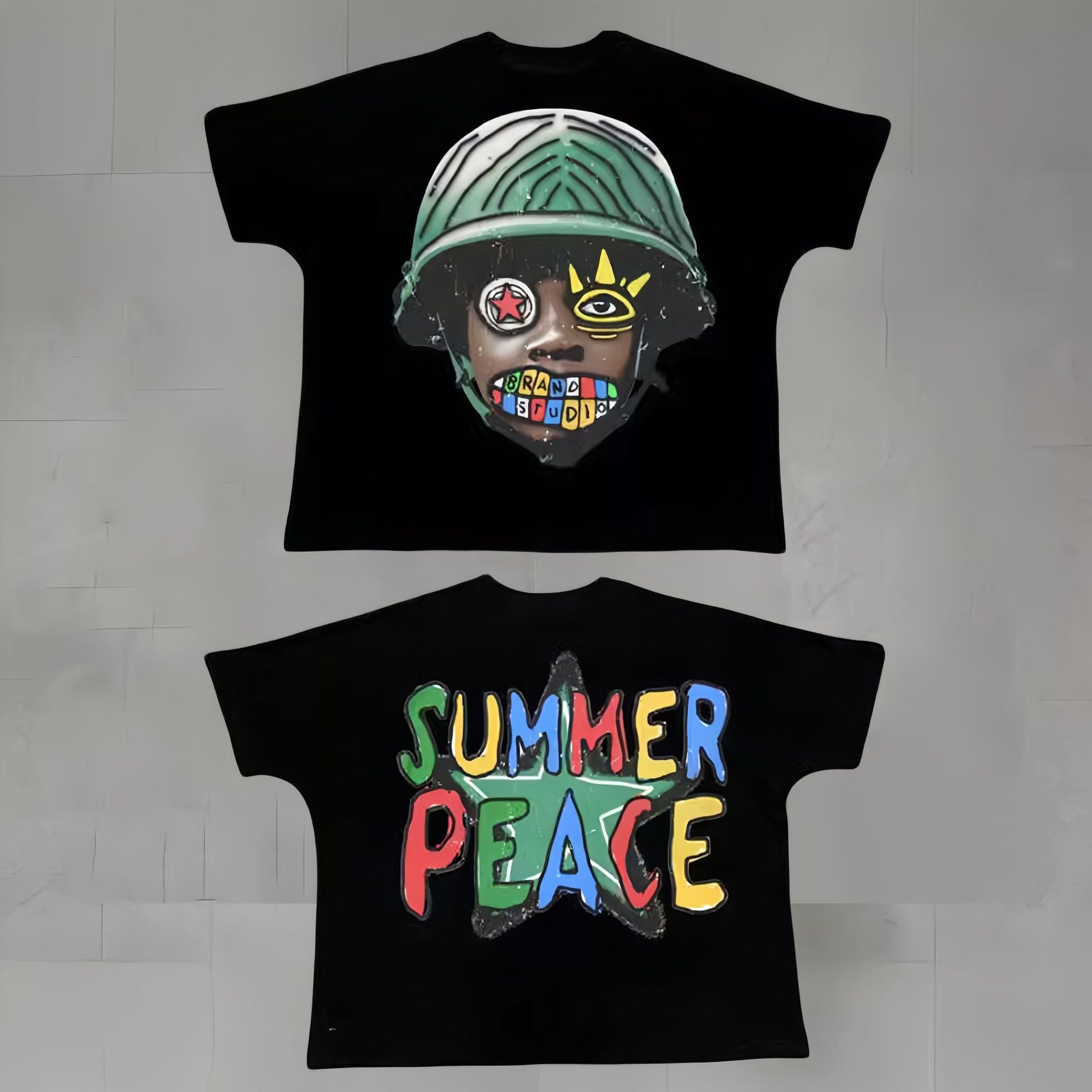 Touch Studios Y2K doppelseitiges Oversize-Vintage-Baumwoll-T-Shirt mit Cartoon-Print