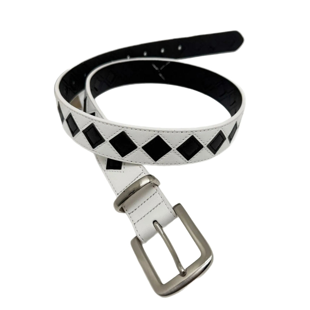Stussy Black White Checkerboard Leather Belt Streetwear Unisex