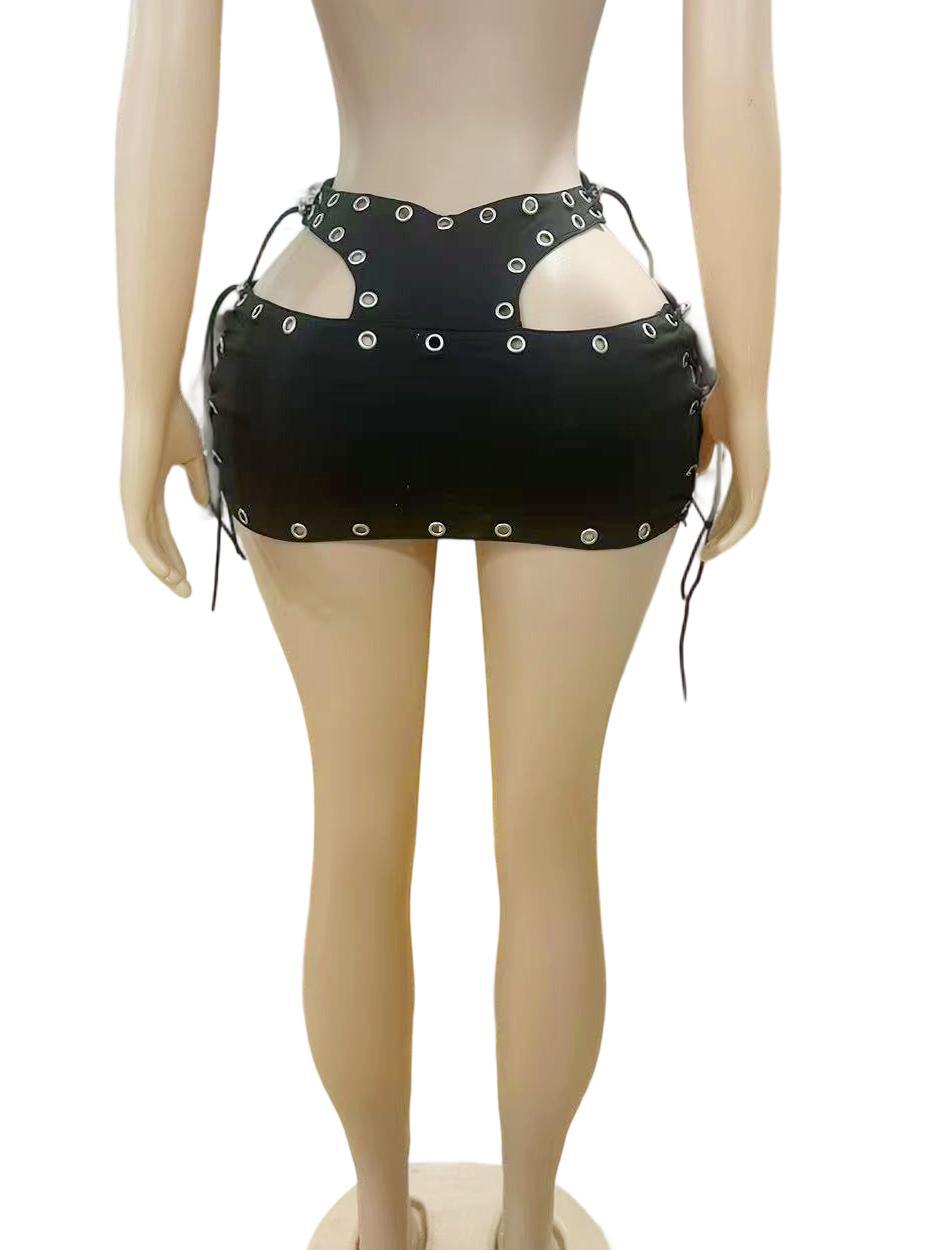 Eyelet Lace Up Cutout Micro Mini Skirt