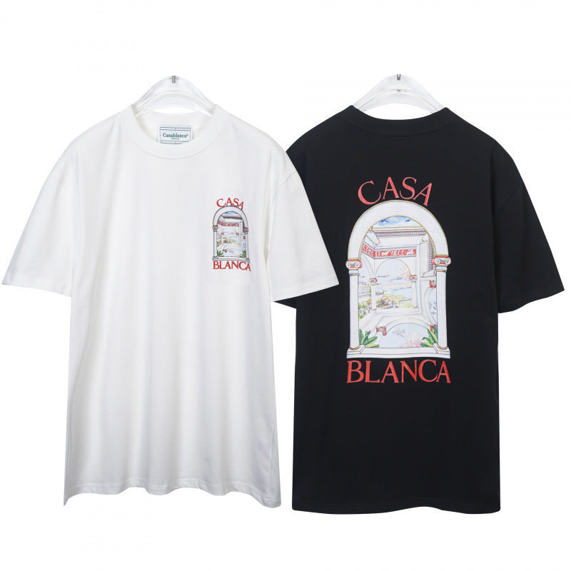 Casablanca Casa Letter Art Print Crew Neck Short Sleeve Tee Unisex