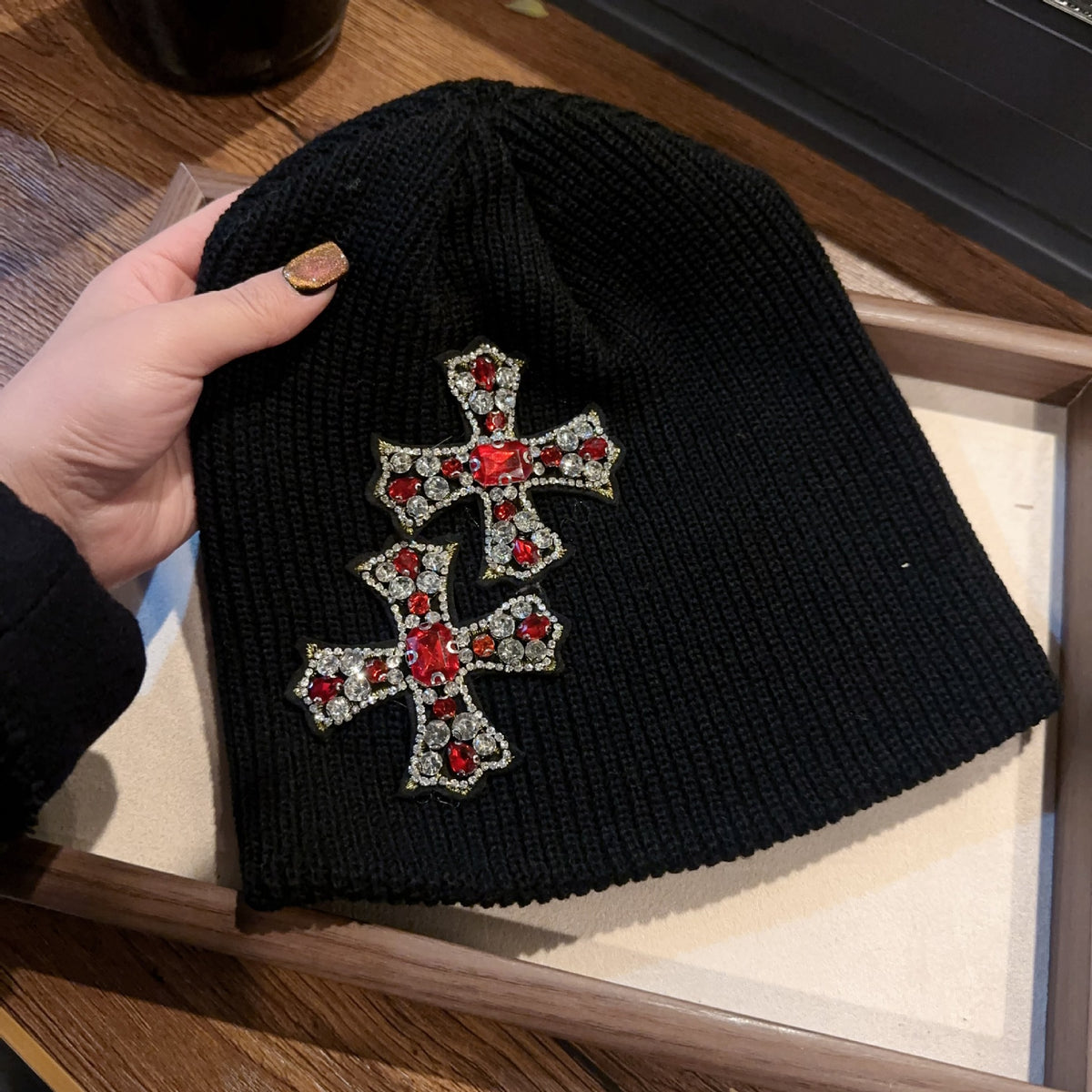 Rhinestone Cross Gem Knit Beanie Multi‑Style Streetwear Unisex