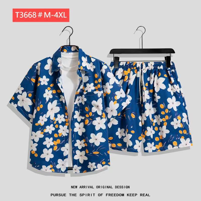 Couple Hawaiian Floral Set Loose 5 Inch Shorts T3664-T3699
