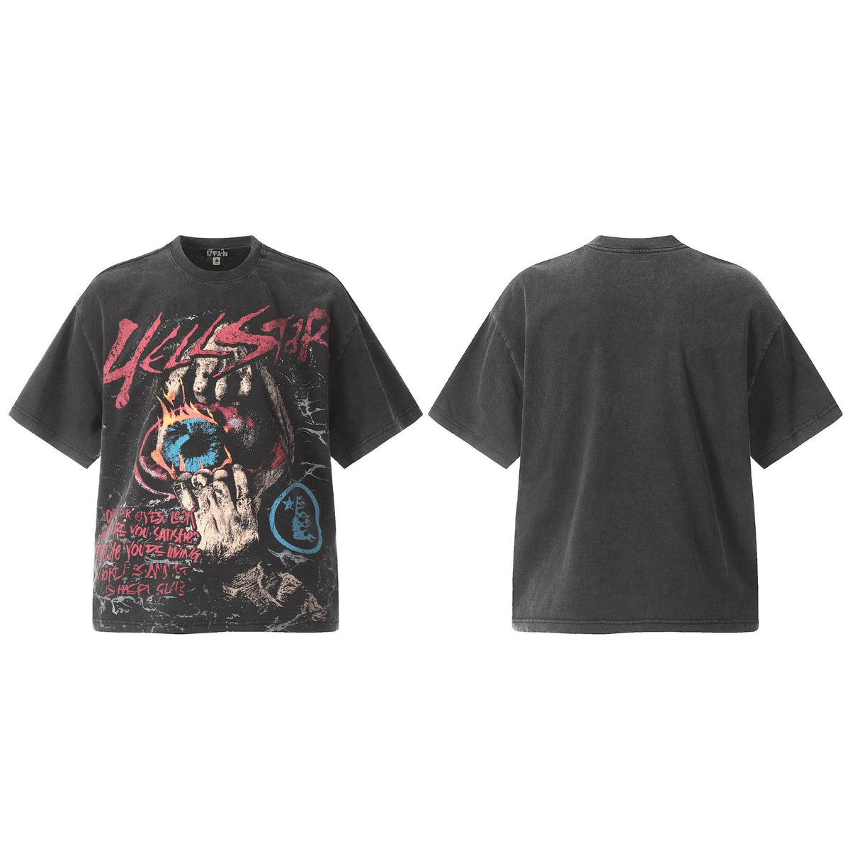 Hellstar Multi‑Graphic Vintage Washed Oversized Tee Streetwear