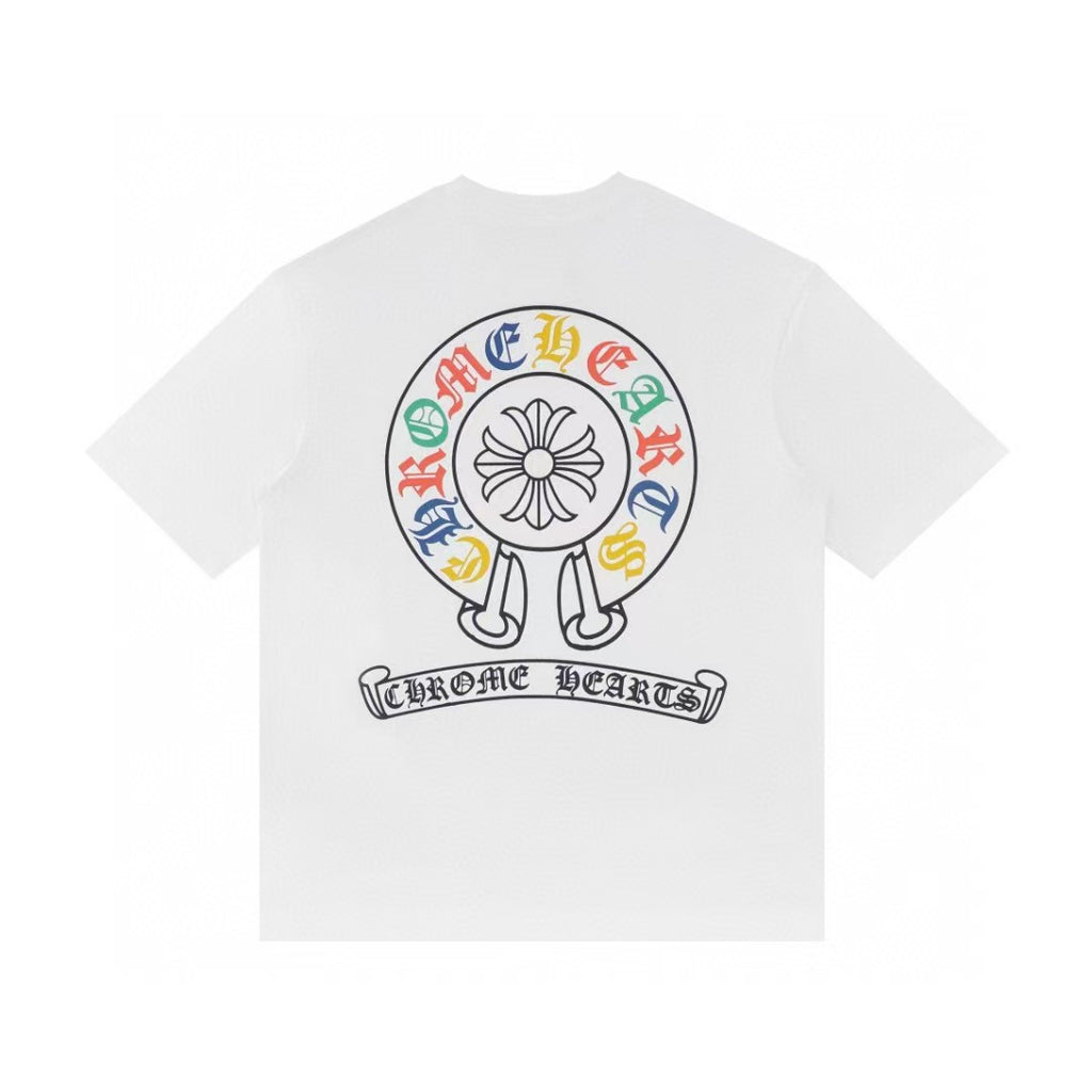 Chrome Hearts Color Sanskrit Cross Print Short Tee Unisex Y2K
