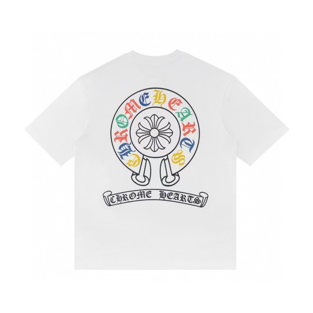 Chrome Hearts Color Sanskrit Cross Print Short Tee Unisex Y2K