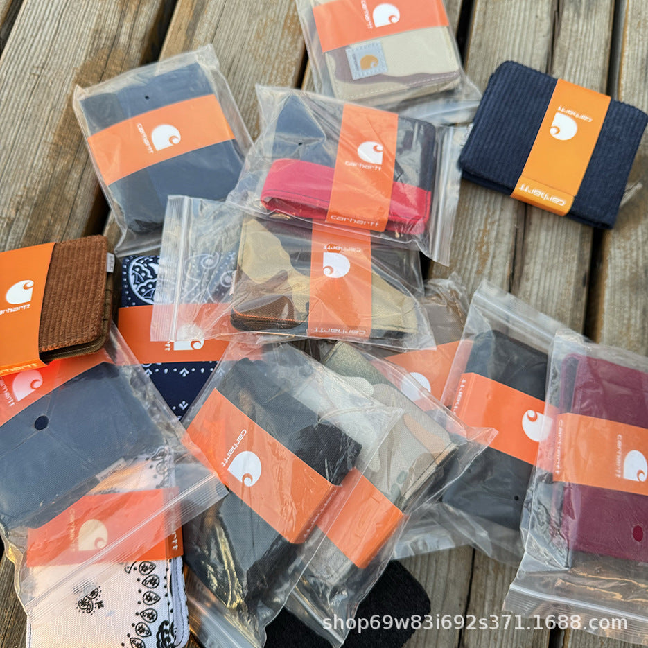 Carhartt Patch Logo Bifold Wallet Canvas Corduroy Paisley Card Holder