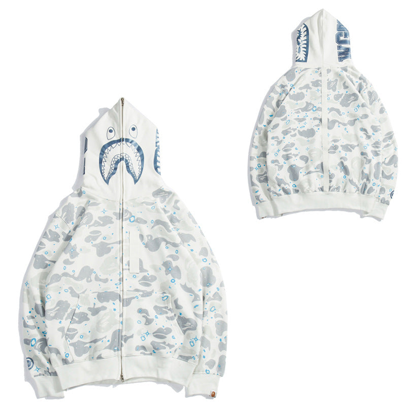 BAPE Shark Camo Print Full Zip Embroidery Streetwear Hoodie Unisex