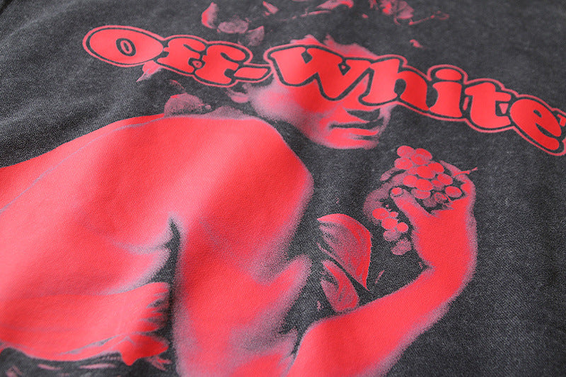 Off White Washed Bacchus Graphic Print Hoodie Unisex