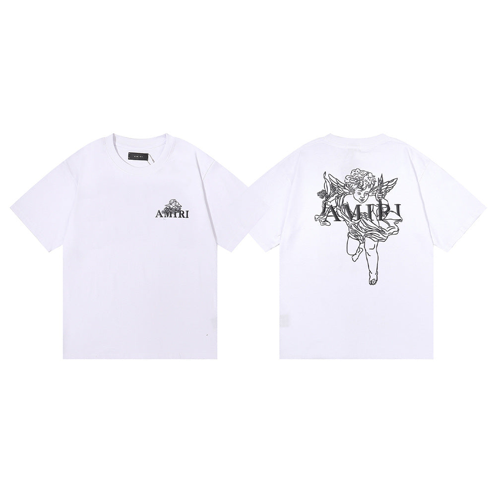 Amiri Rose Skull Letter Graphic Short Sleeve Tee Streetwear Unisex