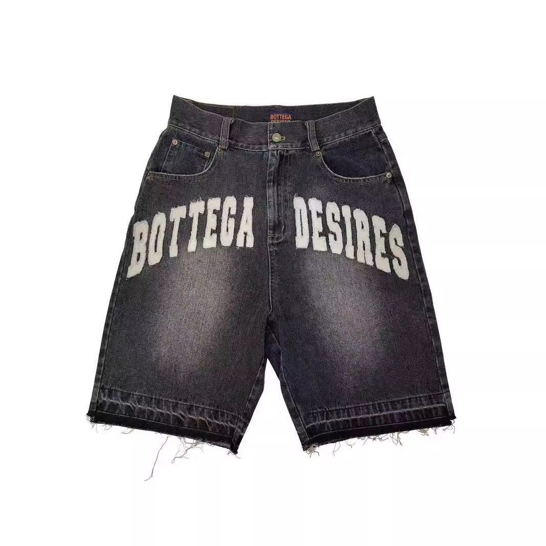 Bottega Desires Y2K Baggy Frayed Hem Denim Jort Shorts