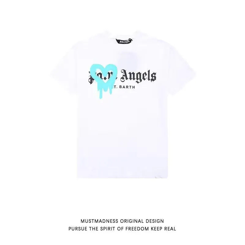 Palm Angels Heart Letter Graphic Short Sleeve Tee Streetwear Unisex