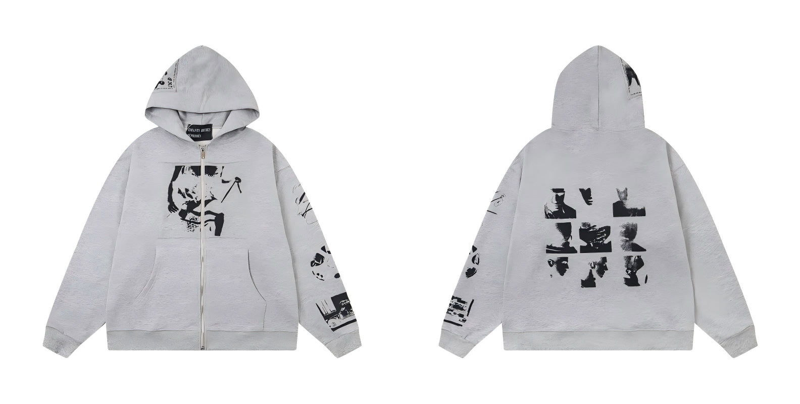 ERD Distressed Washed Vintage Full Zip Hoodie Jacket Unisex