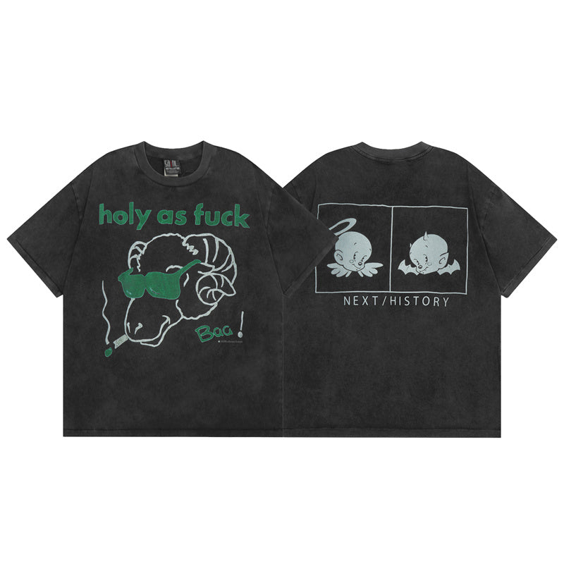Saint Michael Vintage Washed Distressed Hole Loose Streetwear T-Shirt