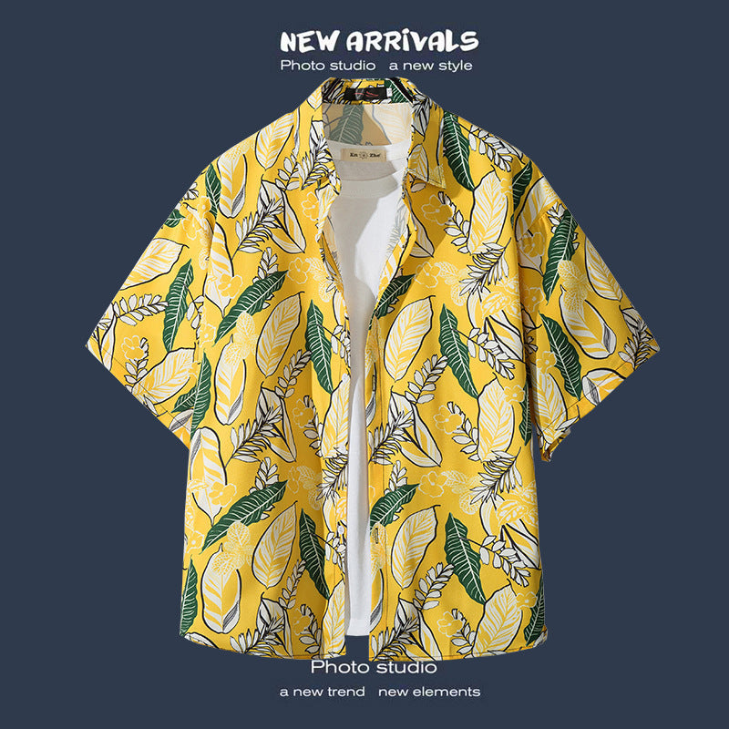 Mens Vintage Tropical Hawaiian Floral Loose Short Sleeve Beach Shirt