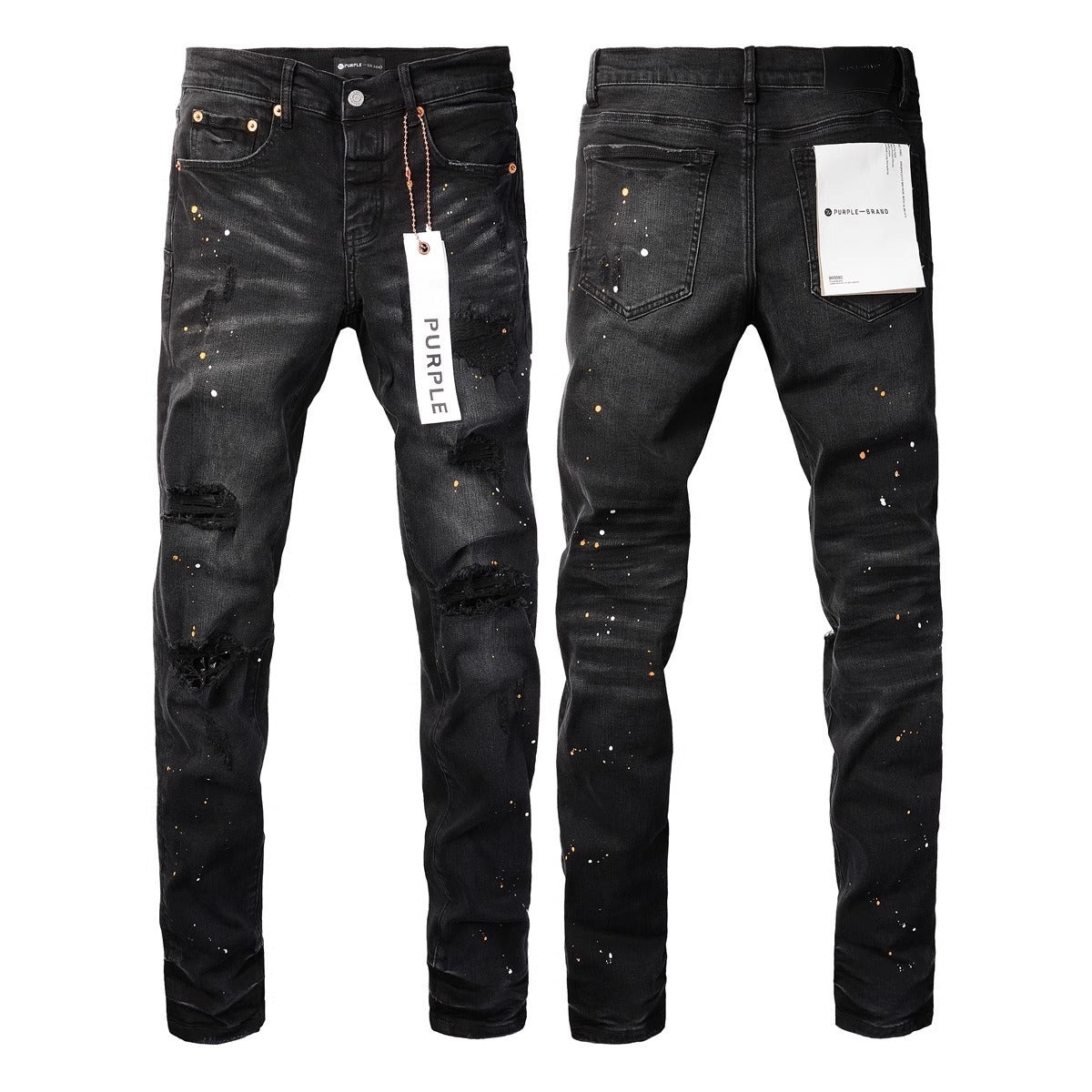 Purple Brand Men Stretch Skinny Ripped Printed Embroidered Denim Jeans