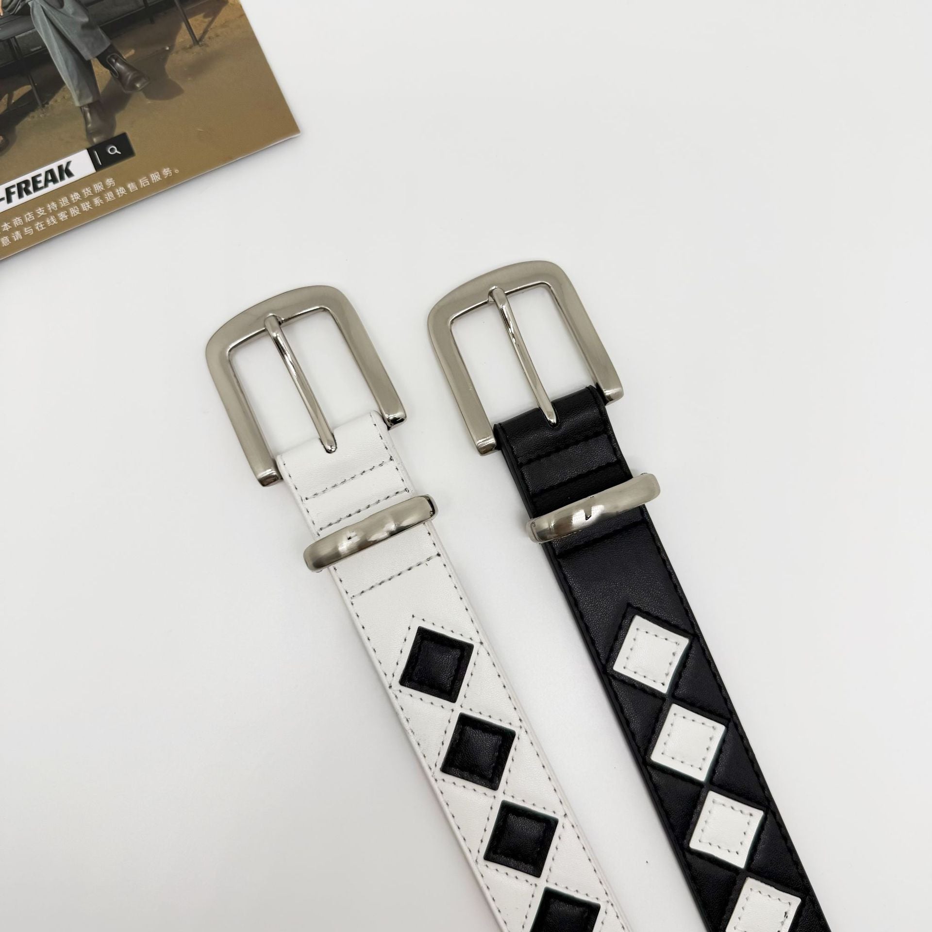 Stussy Black White Checkerboard Leather Belt Streetwear Unisex
