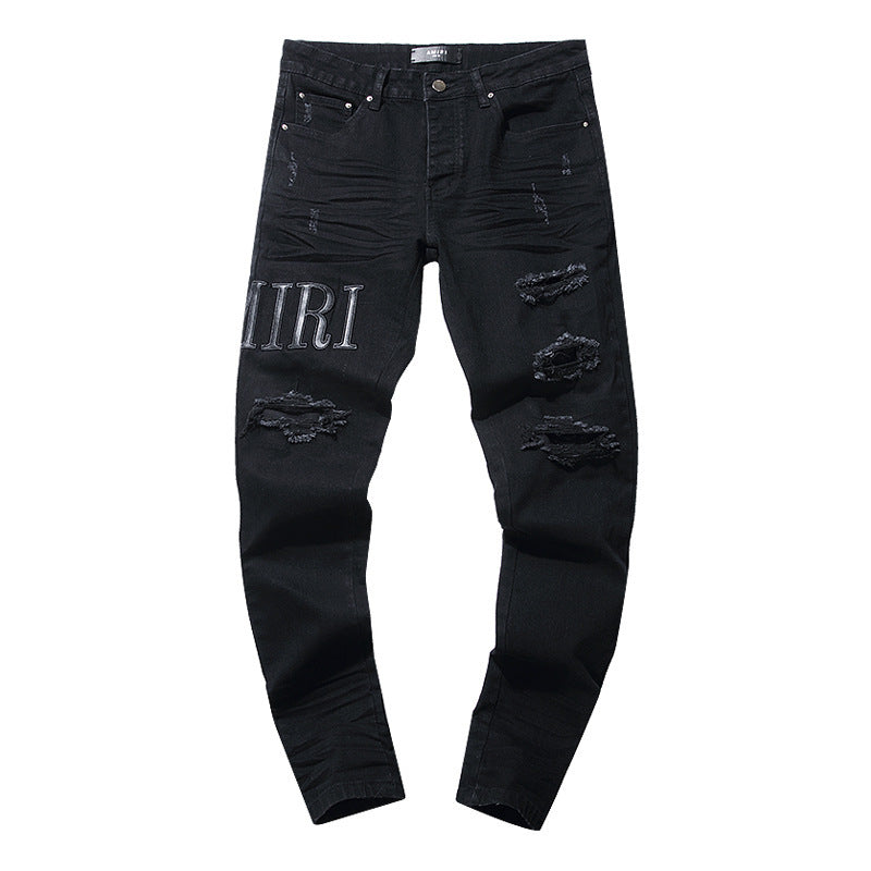 Purple Brand Vintage Washed Distressed Splash‑Ink Slim Tapered Jeans