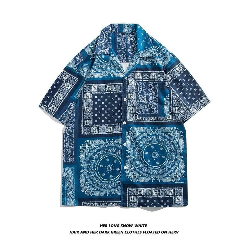 Unisex Vintage Camp Collar Tropical Floral Loose Beach Vacation Shirt 1301-1341