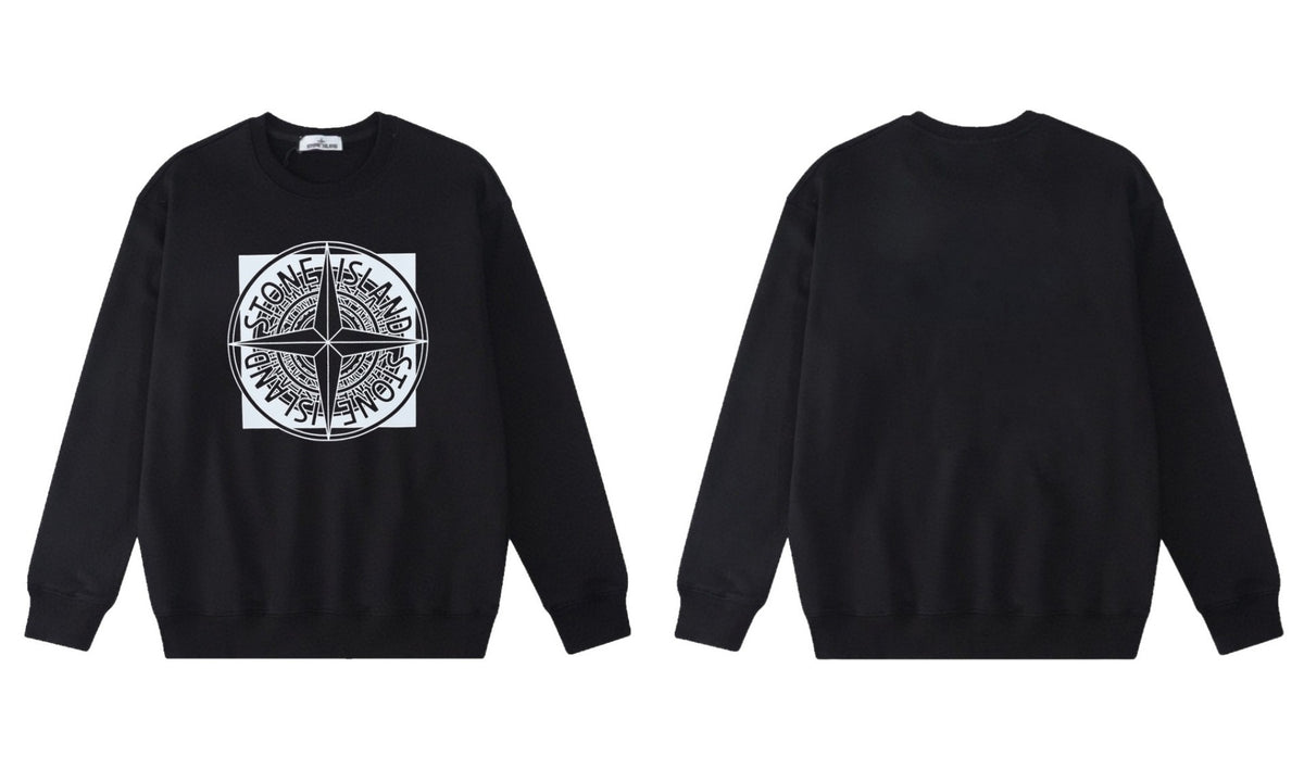 Stone Island Compass Print Crewneck Sweatshirt Men Autumn Pullover
