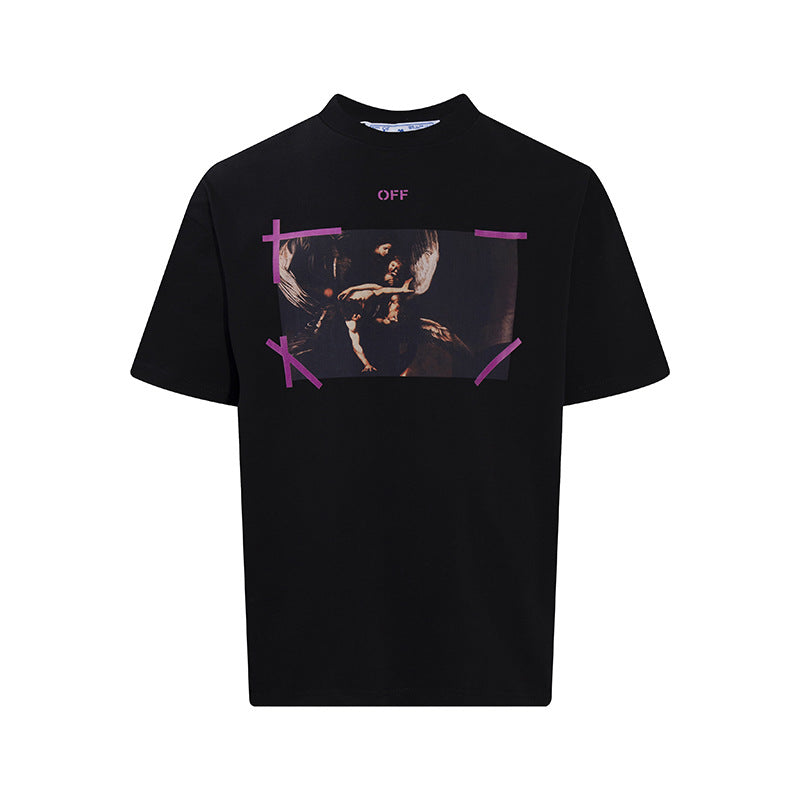 Tape Arrow Graphic Print Streetwear Crew Neck Short Sleeve T Shirt