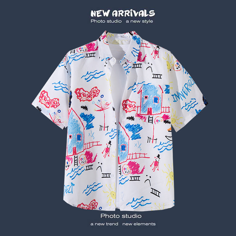 Mens Vintage Tropical Hawaiian Floral Loose Short Sleeve Beach Shirt
