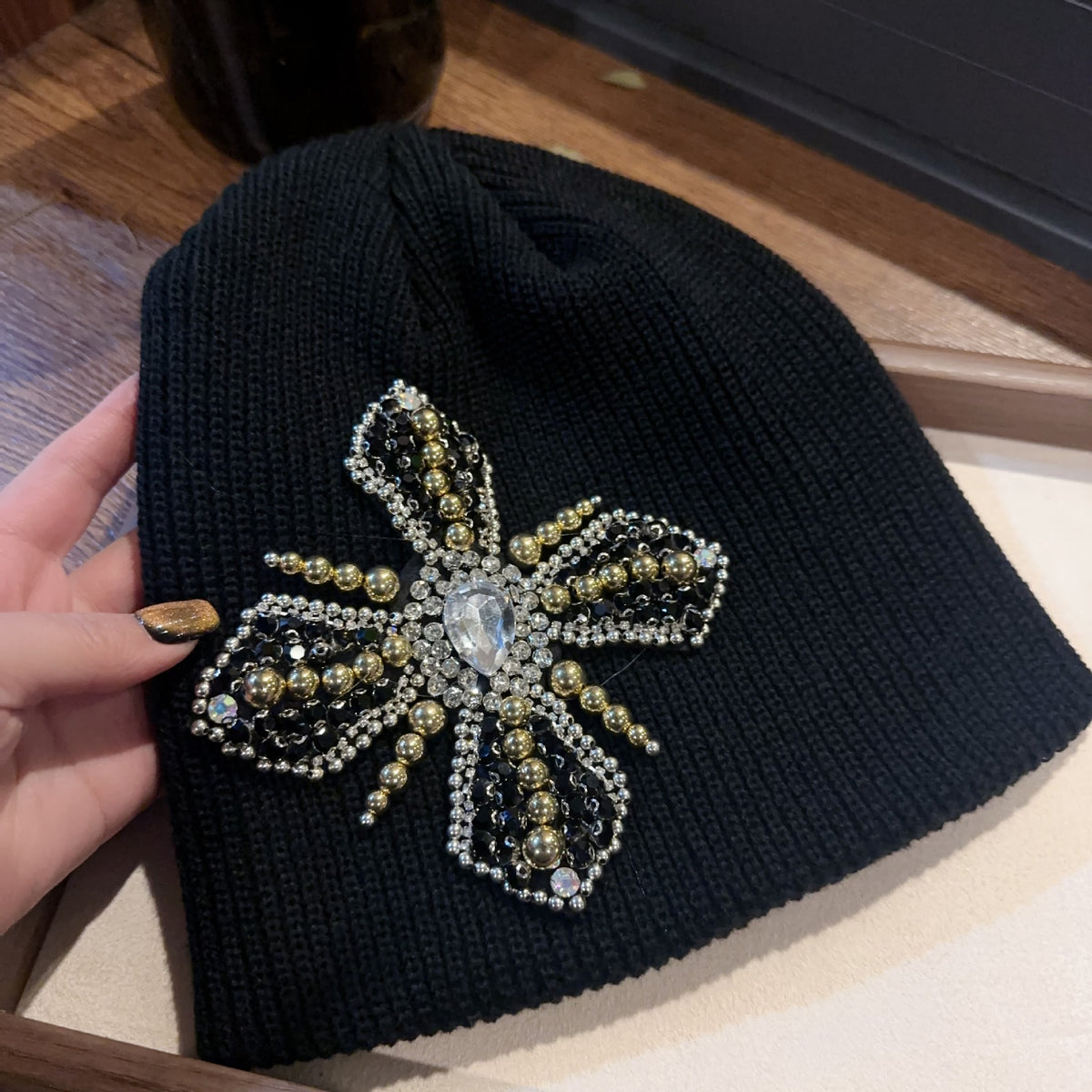 Rhinestone Cross Gem Knit Beanie Multi‑Style Streetwear Unisex