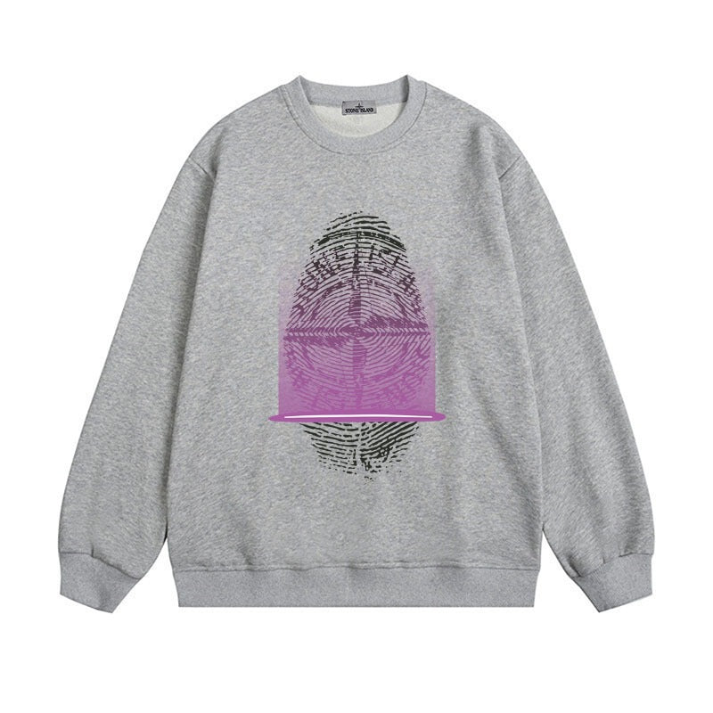 Stone Island Compass Print Crewneck Sweatshirt Men Winter Fleece Top