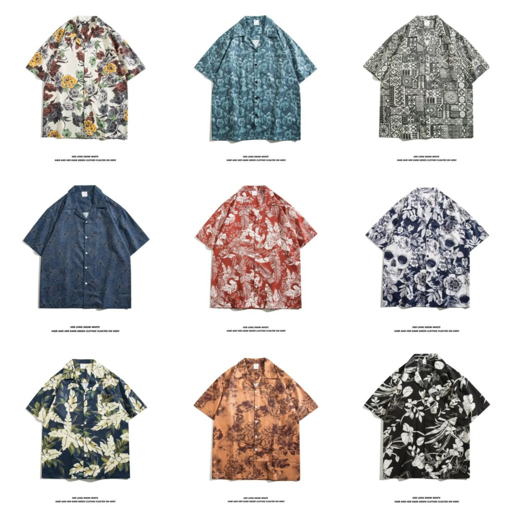 Unisex Vintage Camp Collar Tropical Floral Loose Beach Vacation Shirt 1301-1341