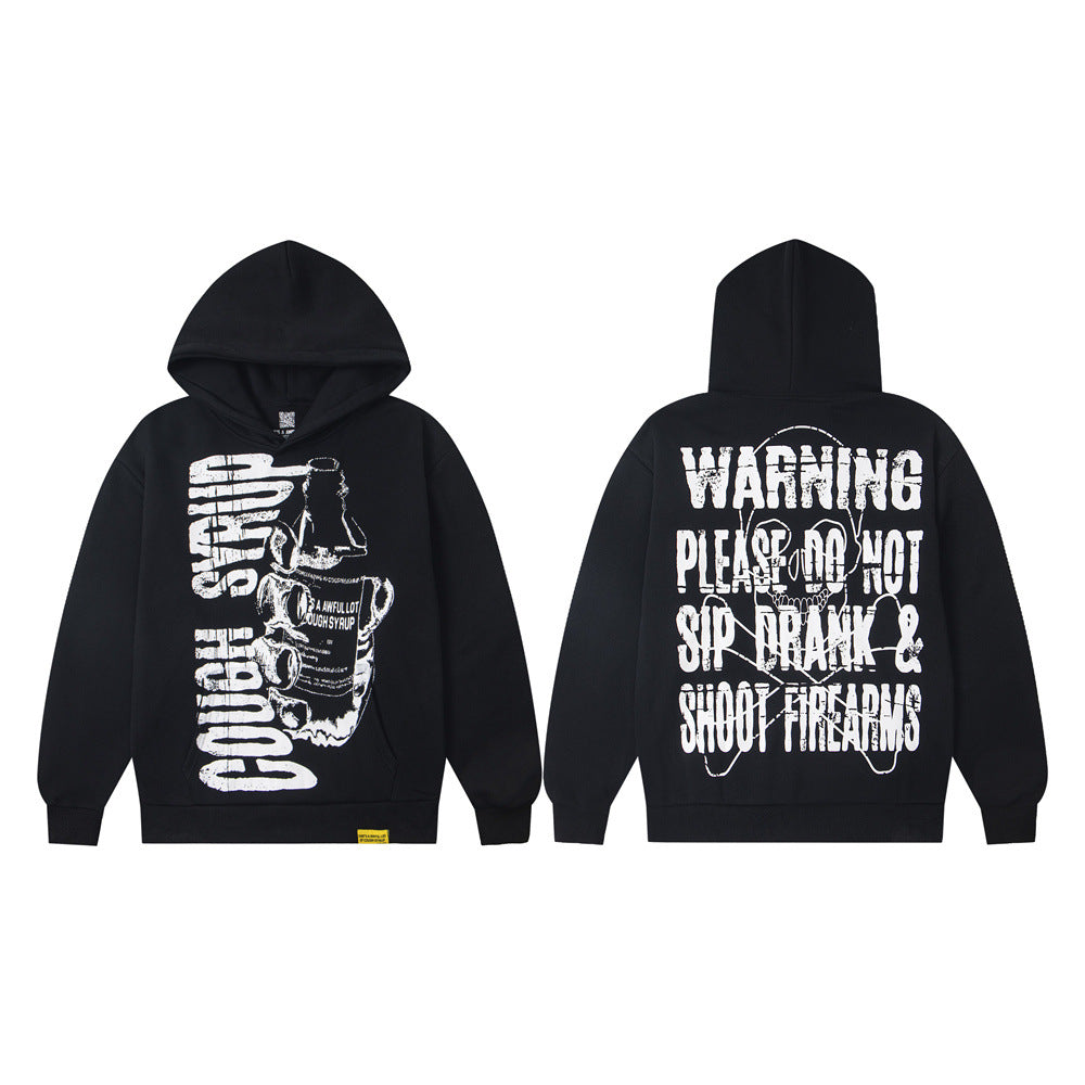 Cough Syrup Graphic Hoodie Vintage Letter Print HipHop Street Pullover