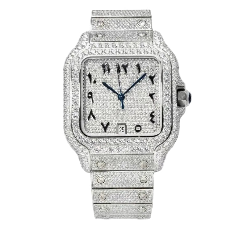 Iced Out Square Roman Numeral Quartz Watch