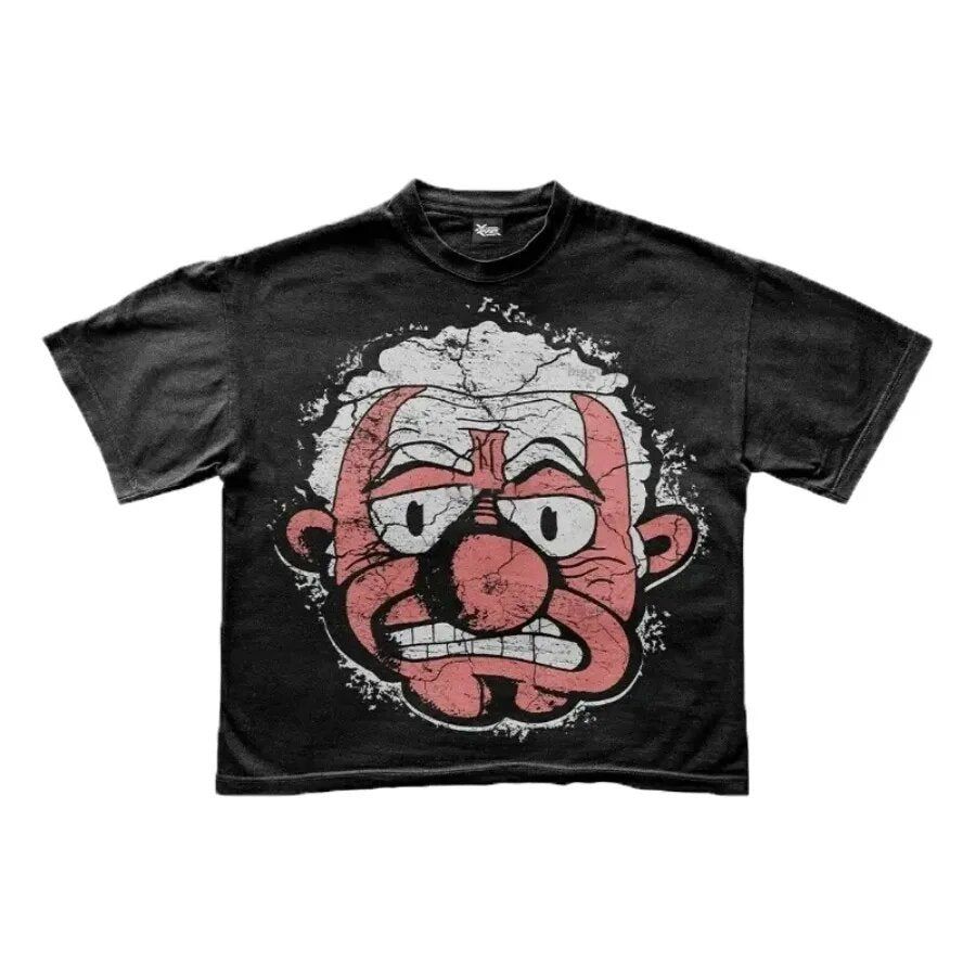Merlin Worldwide Style Y2K Cartoon Portrait Oversized Vintage Baumwoll-T-Shirt