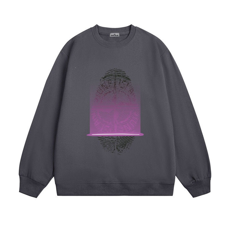 Stone Island Compass Print Crewneck Sweatshirt Men Winter Fleece Top