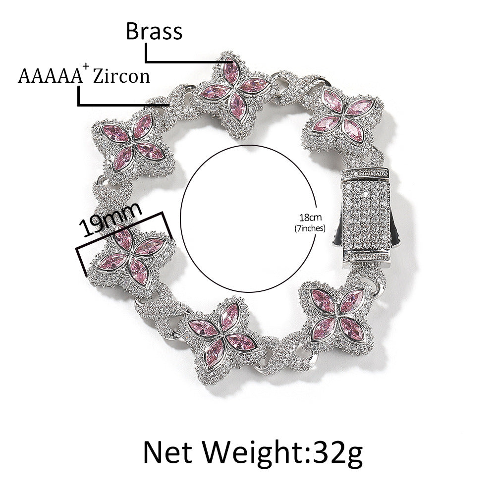 Iced Out Four Leaf Clover 5A Color Zircon Hip Hop Bracelet For