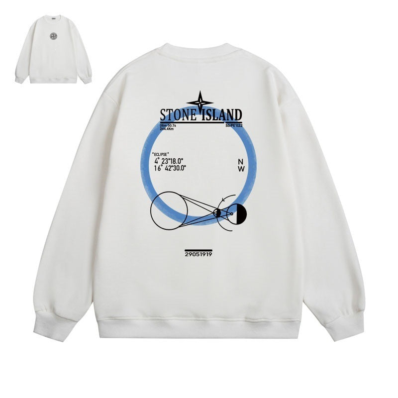 Stone Island Compass Print Crewneck Sweatshirt Men Winter Fleece Top