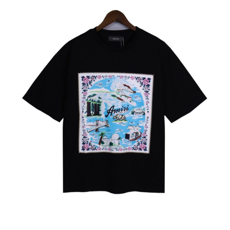Amiri Multi‑Pattern Letter Graphic Oversized Tee Streetwear Unisex