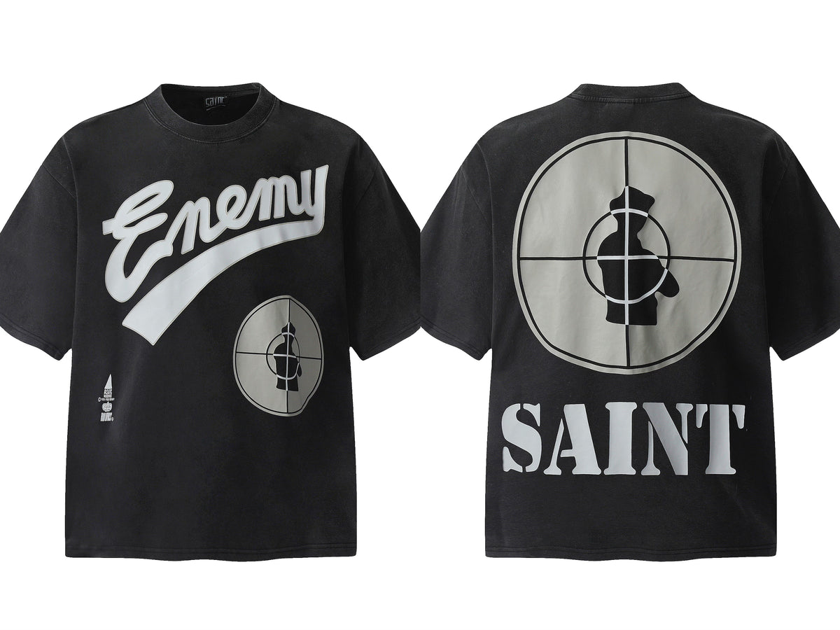 Saint Michael Vintage Washed Multi‑Print Graphic Oversized Tee Street