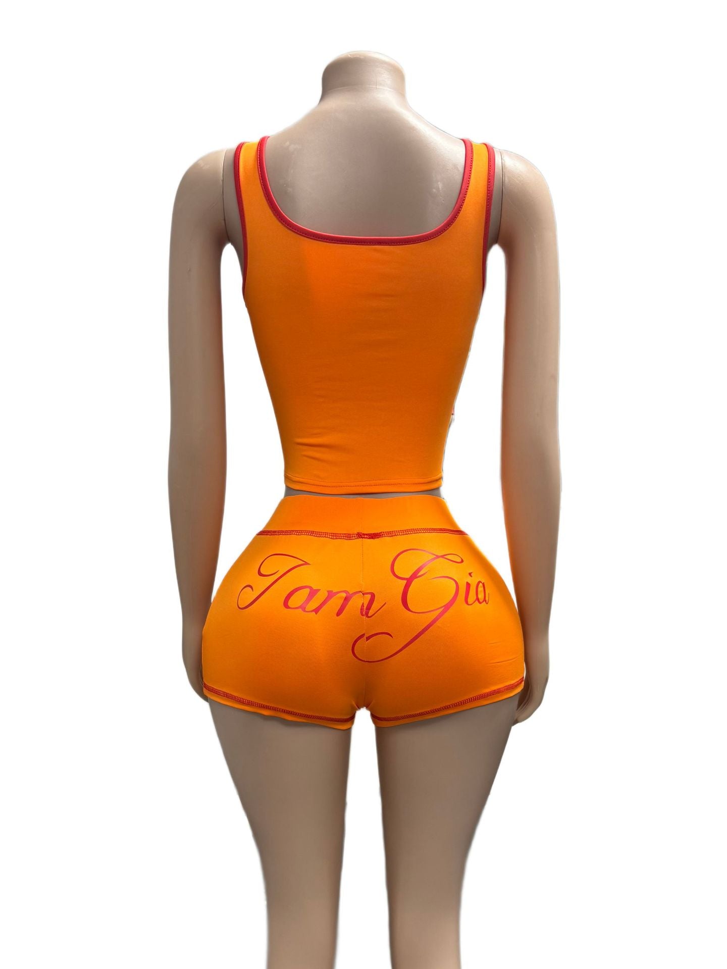 I.AM.GIA Contrast Piping Letter Print Square Neck Tank Short 2 Piece Set