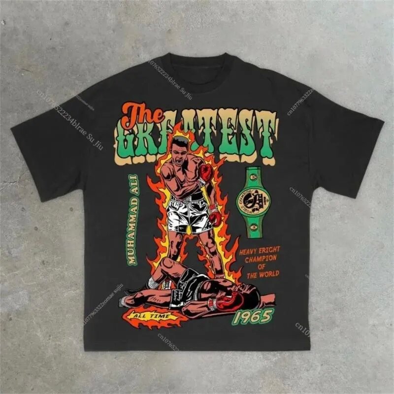 Kixkz Style Vintage Sports Totenkopf Grafik Unisex Oversized Streetwear Baumwoll-T-Shirt