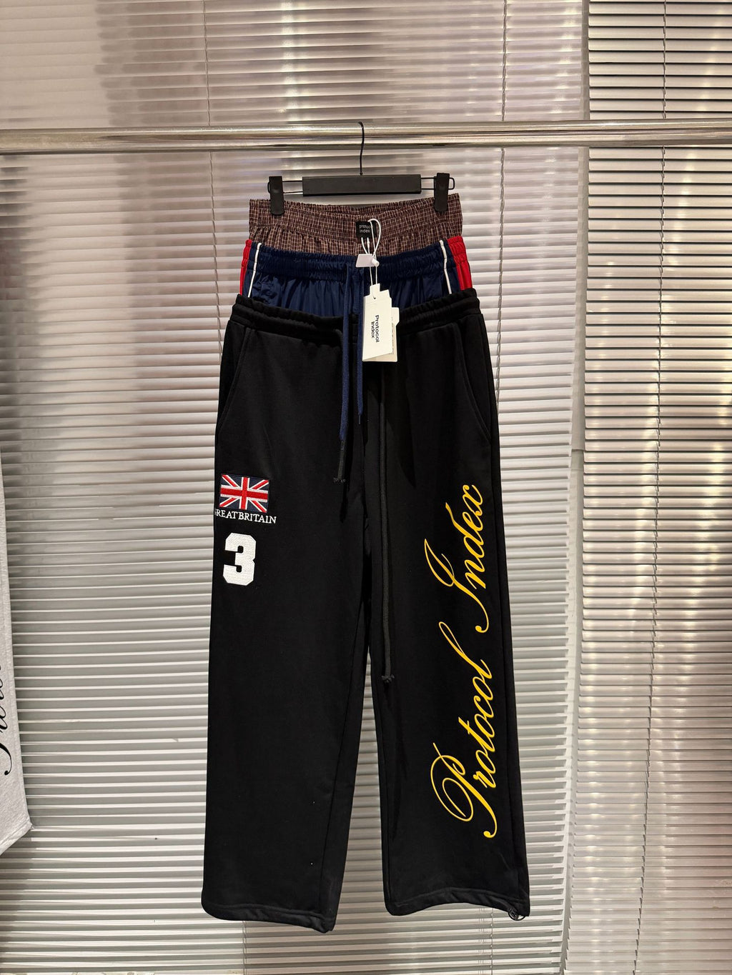 Protocol Index British Flag Embroidery Triple Waist Wide Leg Sweatpants