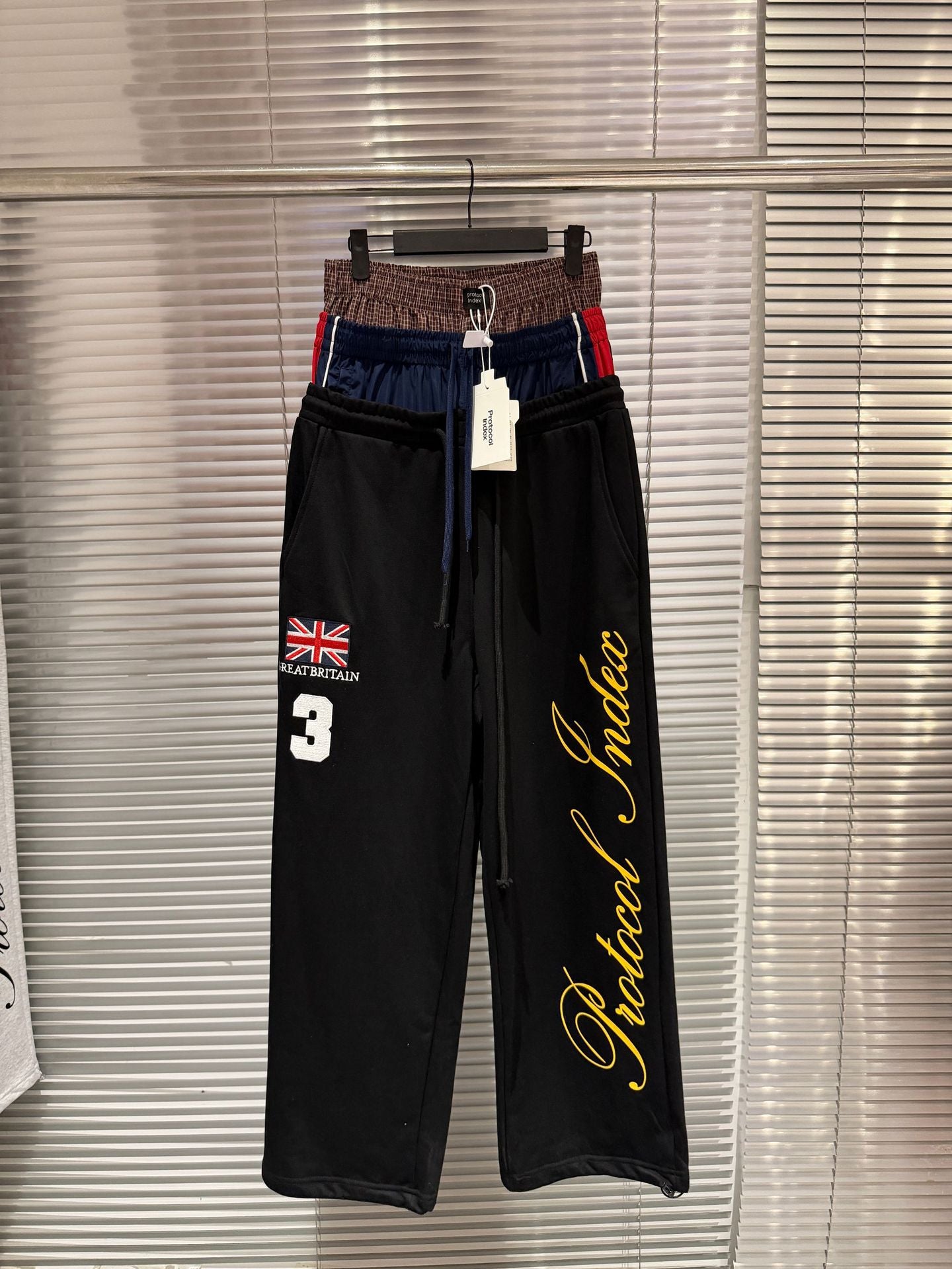 Protocol Index British Flag Embroidery Triple Waist Wide Leg Sweatpants