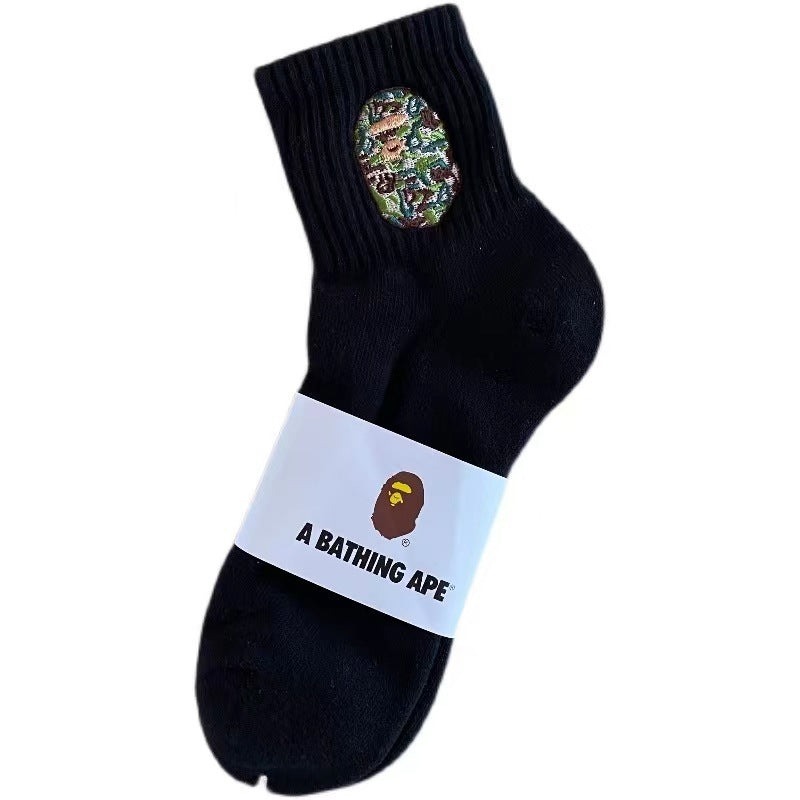 BAPE Ape Head Shark Embroidered Ribbed Crew Socks