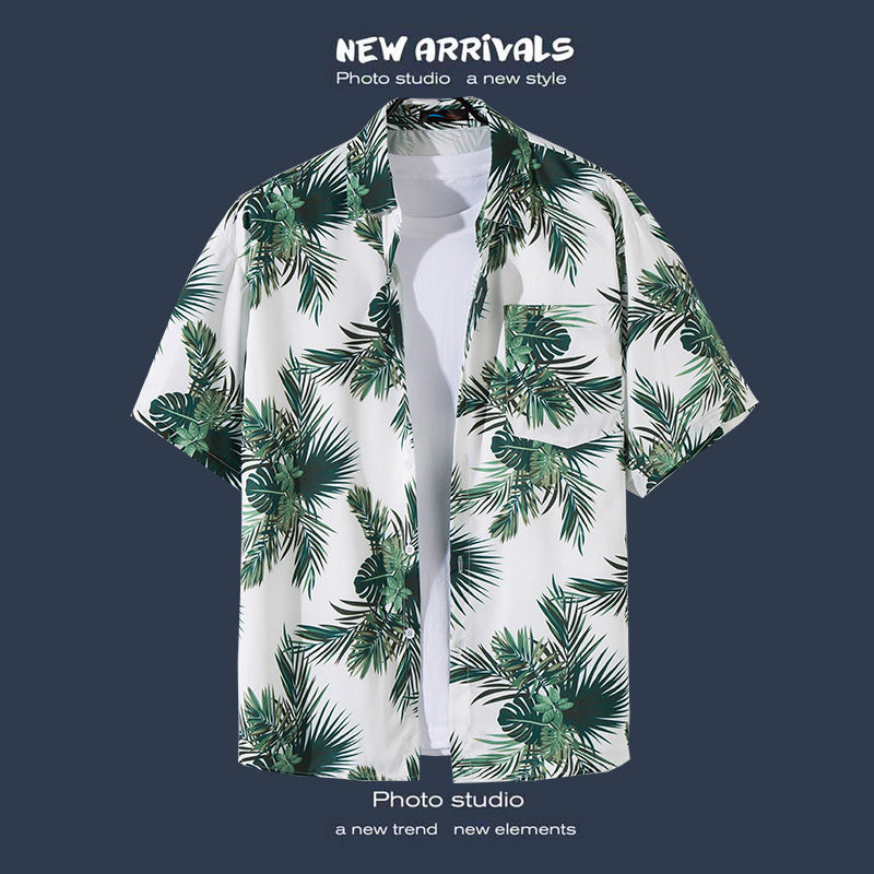 Mens Vintage Tropical Hawaiian Floral Loose Short Sleeve Beach Shirt