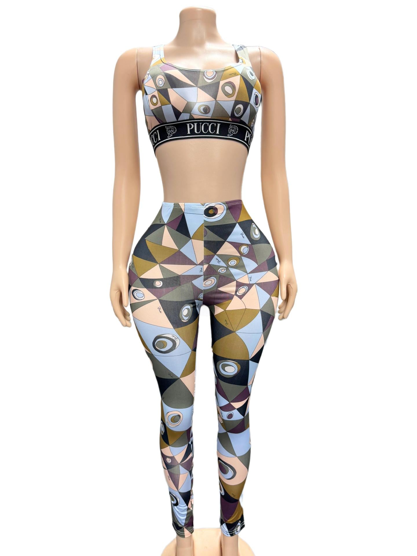 Emilio Pucci Geometric Eye Print Tank Top Leggings 2 Piece Set Women