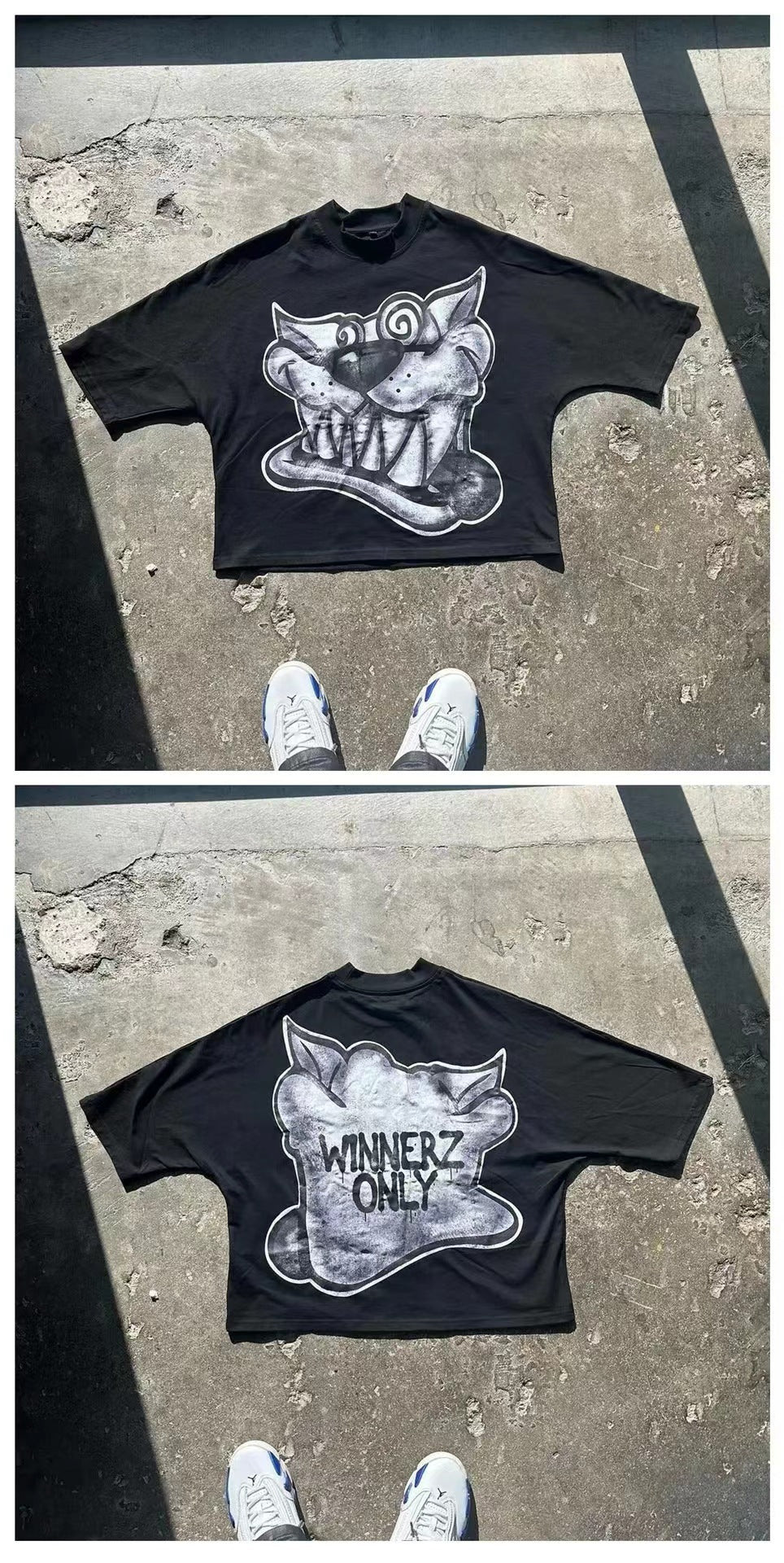 Revealmyfear Y2K Double Sided Cartoon Oversized Vintage Baumwoll-T-Shirt