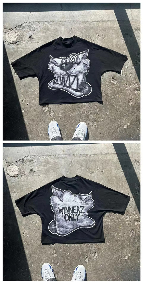 Revealmyfear Y2K Double Sided Cartoon Oversized Vintage Baumwoll-T-Shirt