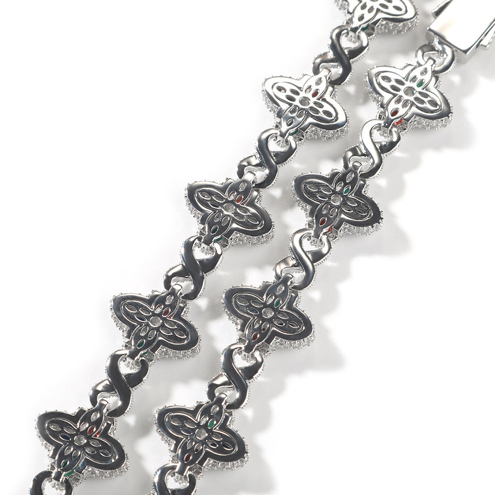 Iced Out Four Leaf Clover 5A Color Zircon Hip Hop Bracelet For