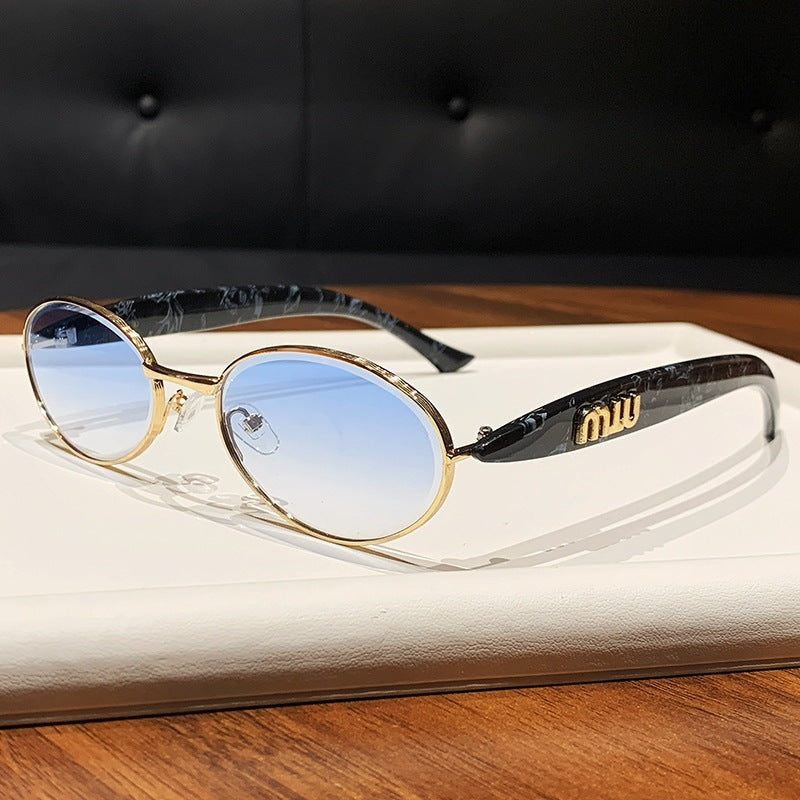 Miu Miu SMU52YS Sardine Oval Metal Sunglasses Gradient Lens Women Y2K